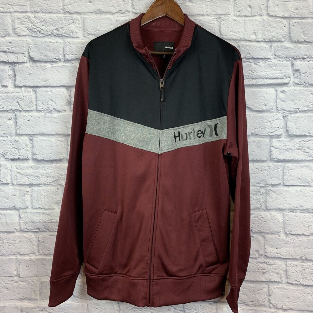 Hurley Mens Nike Therma Fit Track Jacket Red Stripe Full Zip Warm Up Size Large